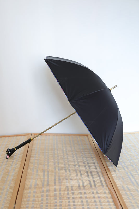 blue rabbit double layer cloth Vinyl sunscreen uv coating anti-ultraviolet Telescopic pole Animal cat head handle Umbrella diameter 84cm黑色雙層內布藍兔子黑膠可伸縮桿貓頭柄84cm